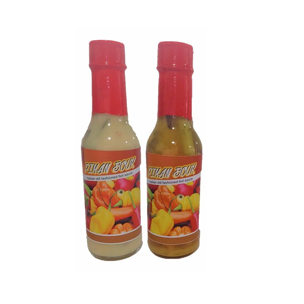 Piman Bouk Haitian Old-Fashoned Hot Sauce Regular & Coconut Milk Combo.Fermented